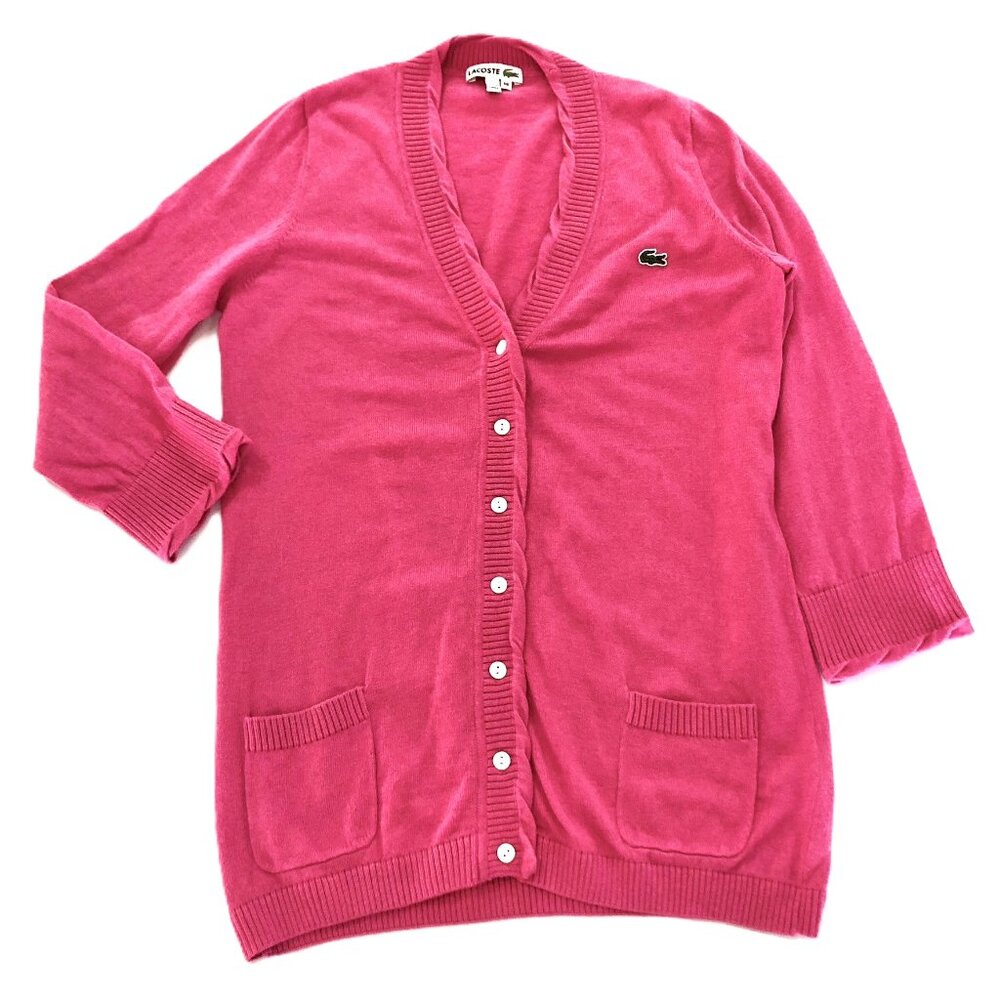 Lacoste Cardigan Sweater Croc Logo Cashmere Cotton Blend Pink Size S EU 36